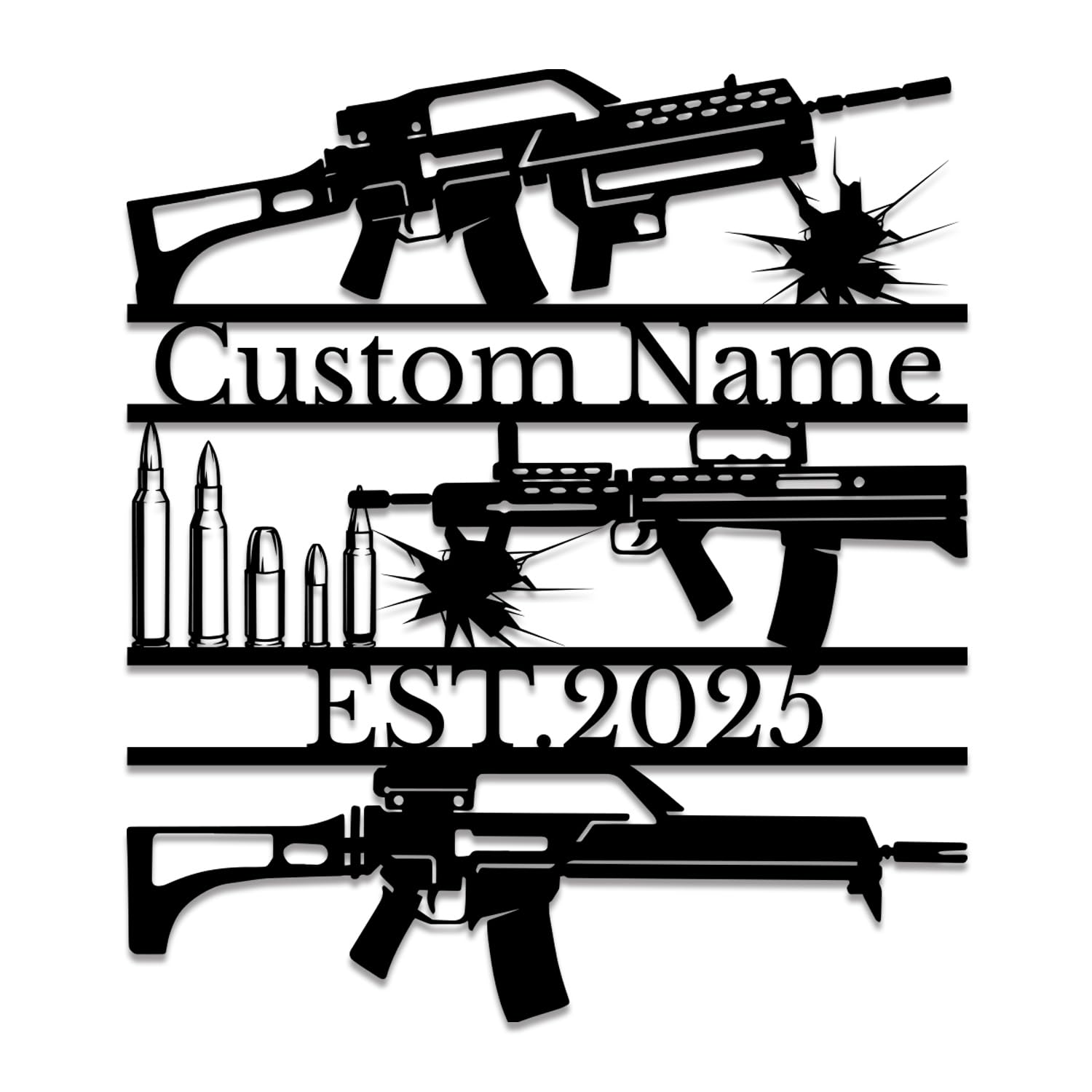 Senyer Style-1 Custom Metal Gun Sign, Personalized Armory Name Sign, Custom Skull Guns Metal Wall Art,Custom Old Flintlock Pistol Metal Wall Art, Rifle Wall Art, Custom Armory Wall Art (Style-1)