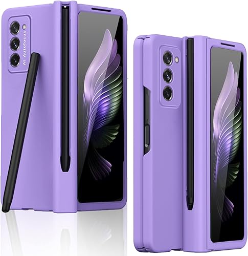 Miimall Funda compatible con Samsung Galaxy Z Fold 2 con bisagra S Pen, con bisagras, lápiz capacitivo, soporte para bolígrafo + protector de