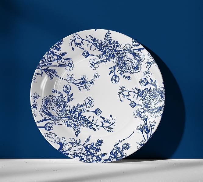 Miniatura 7 de Platos de papel florales azules y blancos, platos desechables de flores azules, suministros de fiesta, platos de papel bonitos vintage, sirven 50