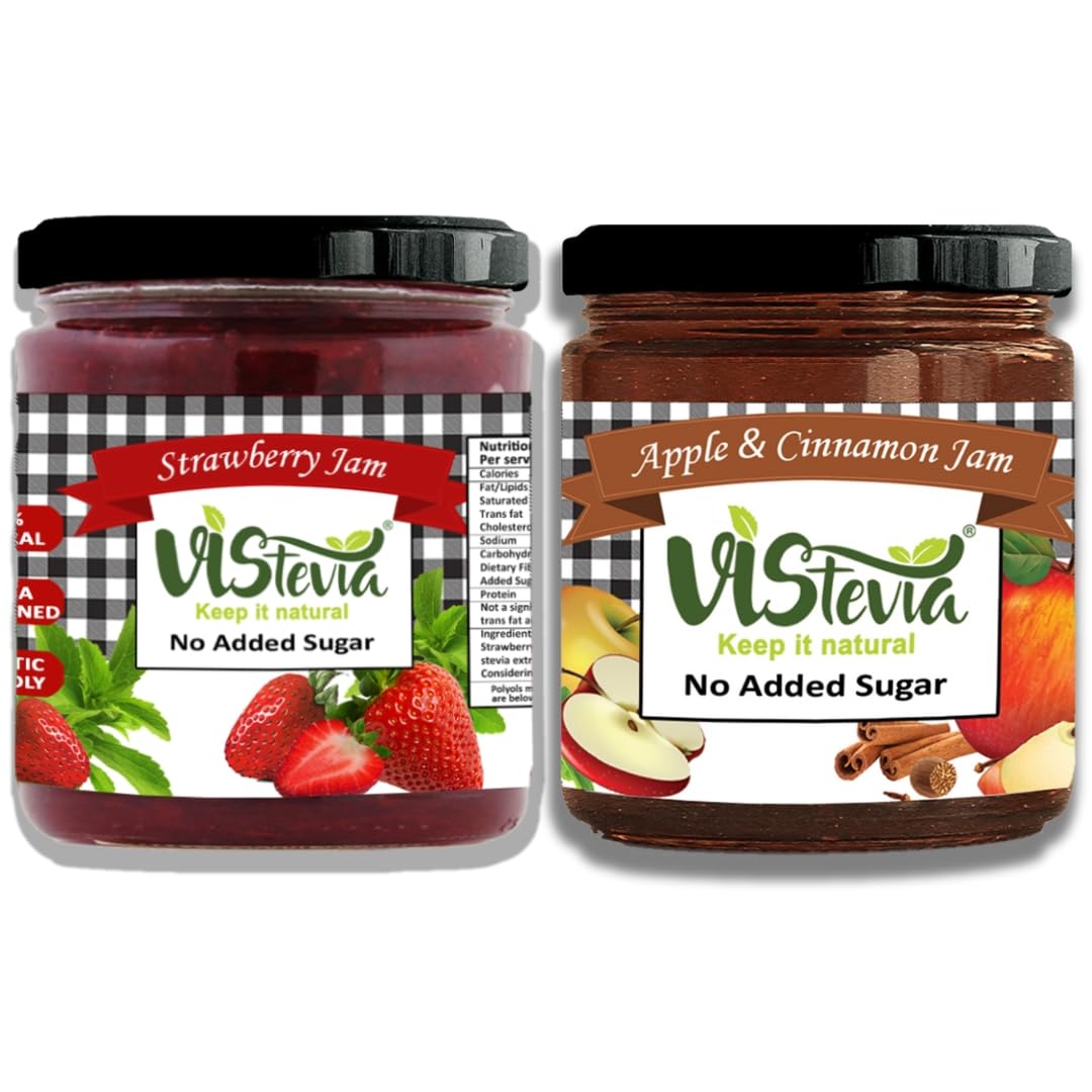 VIStevia Sugar Free Apple & Cinnamon Jam/Strawberry Jam - Pack of 2 (220g X 2) | Diabetic & Keto Friendly | Sweetened with Stevia and Erythritol | 100% Natural | Contains More Than 60% Whole Fruit | Tastes Delicious (B093FYVZM8) Amazon Price History, Amazon Price Tracker