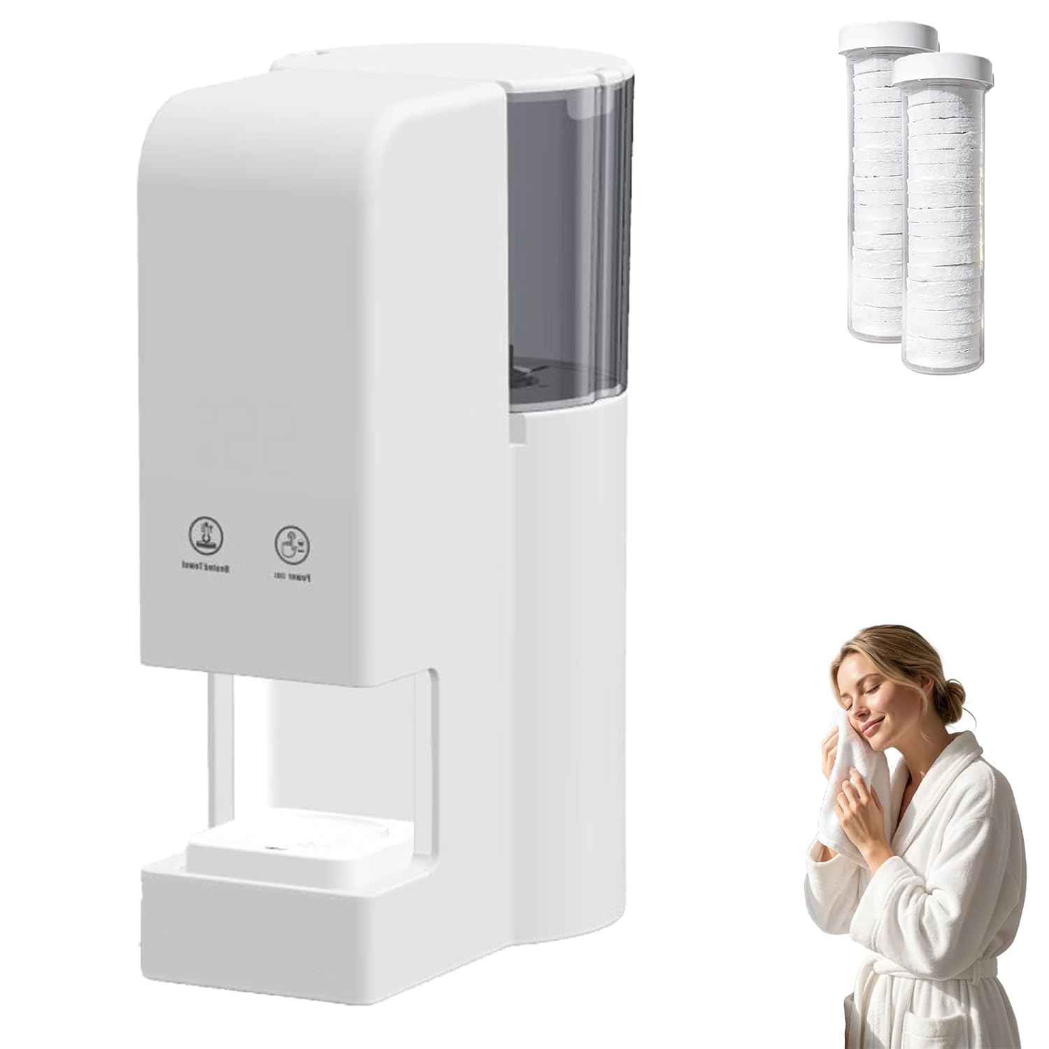 Automatic Hot Towel Dispenser, Hot Face Towel Dispenser, 131 °F Adjustable Constant Temperature, Disposable Towel Heating Machine, Smart Voice Alerts for Bathrooms, and Homes (White)