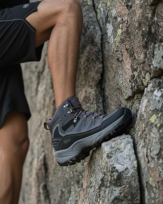 Image of Bacca Bucci Men's Mid-Top Trekking Boots with Rugged Grip Sole, Padded Ankle Support & Secure Lace-Hook Closure