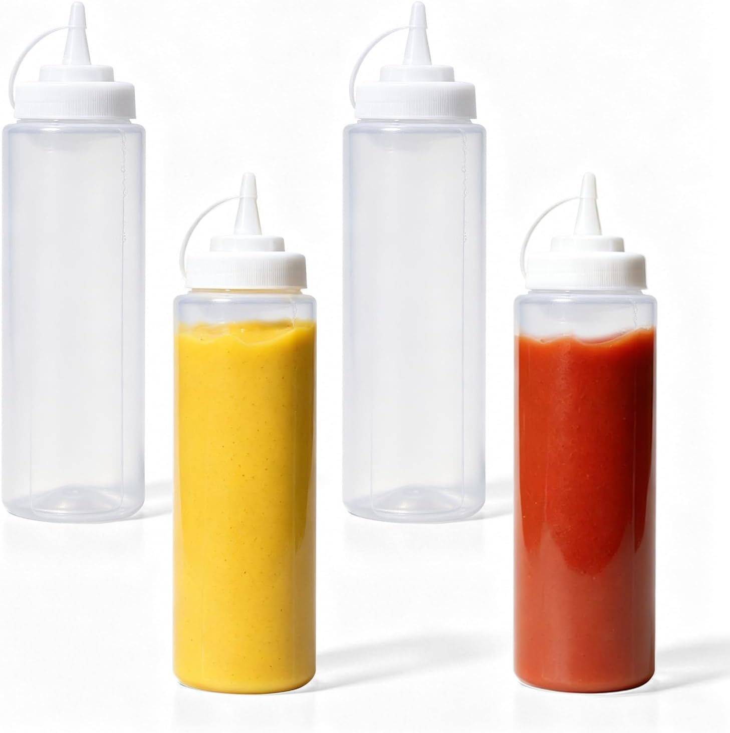 4 Packs 8 Oz Empty Squeeze Bottle with Leak-proof Lid, Wide Mouth Condiment Squeeze Bottles Refillable Sauce Dispenser for Syrup Ketchup Dressing Mustard (White)