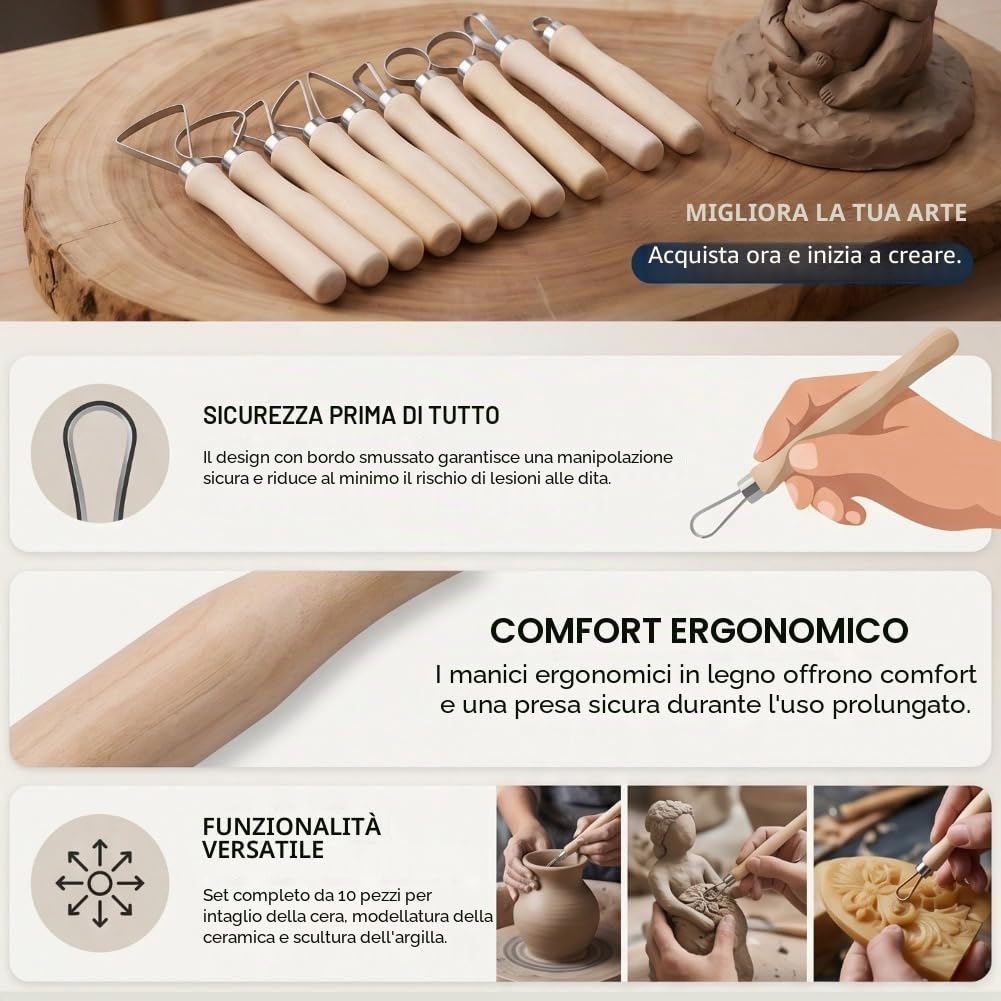 10Pezzi Set Di Strumenti Di Ceramica - Strumenti Di Scultura Di Argilla - Strumenti Di Modellazione Fai Da Te