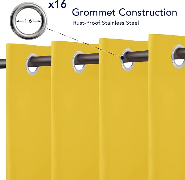 PureFit Outdoor Curtains for Patio Waterproof Weatherproof, UV and Fade Resistant Outside Curtains for Gazebo, Front Porch, Pergola, Sun Blocking Privacy Curtain, 120W x 95L inch, 1 Panel, Yellow - 4