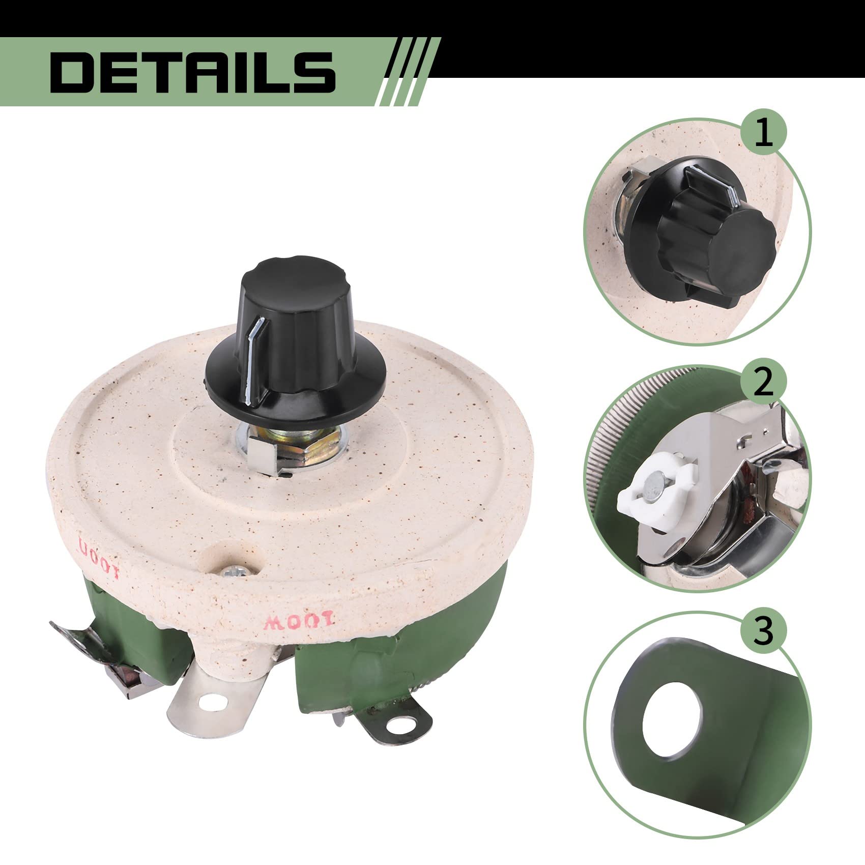 Potentiomètre de en céramique 100 W 100 ohms rotatif résistance rhéostat