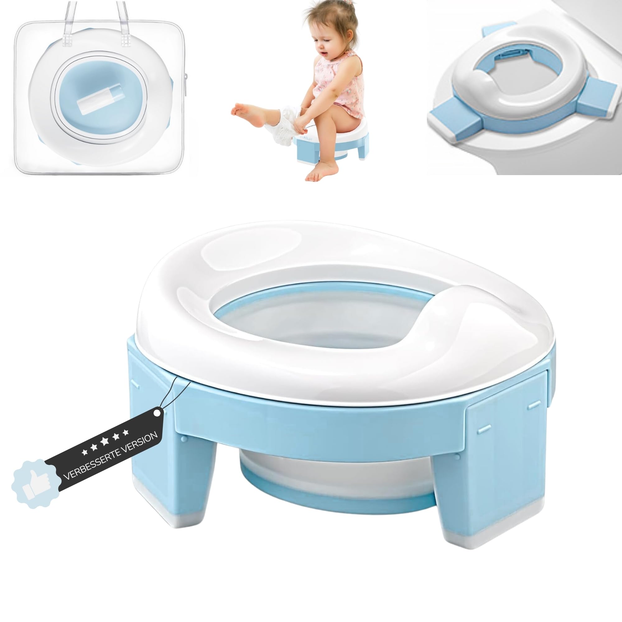 HuBorns - Faltbarer Toilettensitz Kinder - Mobile Toilette für Unterwegs Auto Leicht zu Verstauen - Potty Training Toilet mit 10 Einwegbeuteln Inklusive - Portable Potty für das Töpfchen Training