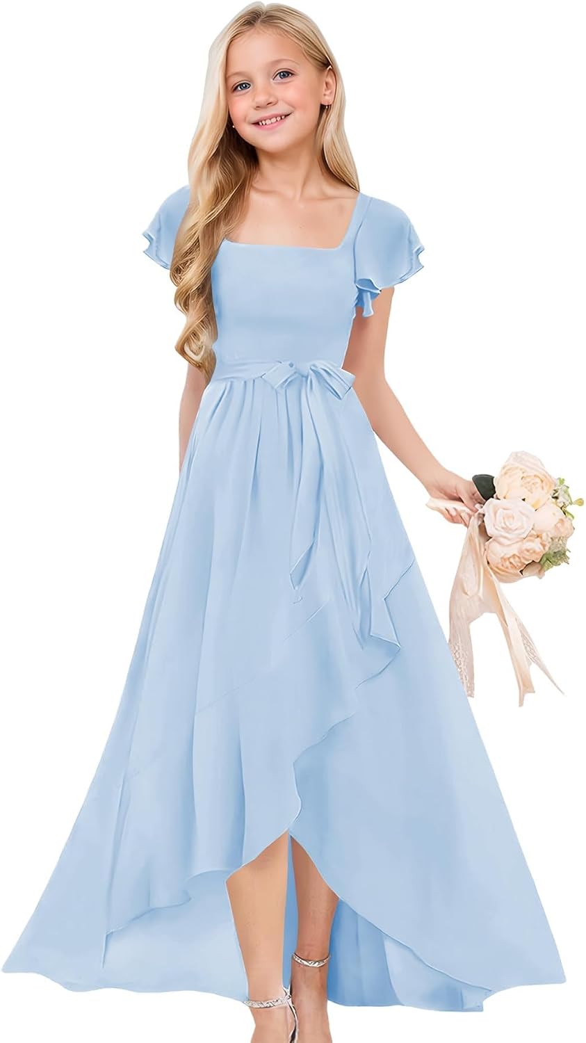 Junior Bridesmaid Dresses Chiffon High Low Flower Girl Dress Girls Formal Wedding Party Pageant Gown