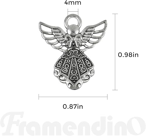 Miniatura 4 de Framendino, Paquete de 100 dijes de ángel de plata antigua para hacer joyas, pulseras y manualidades, aleación, No es una piedra preciosa