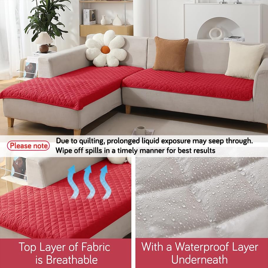 Image of HOKIPO Quilted Waterproof Sofa Cover Mats for 1 /2 /3 Seater Sofa and L Shape. Make Your Own Sofa Cover Set, Mat Length 81(D) x 60(L) cm, Scarlet Red (NEW-AR-4963-W7)