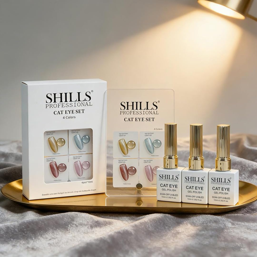 Shills Professional Cat Eye Gel Polish Set (4 Colors Each) | Magnetic Cat Eye Nail Gel Kit | UV LED Soak-Off Long Lasting Nail Polish | High Shine Glitter Effect Nail Art Kit (CE47)-picture-24