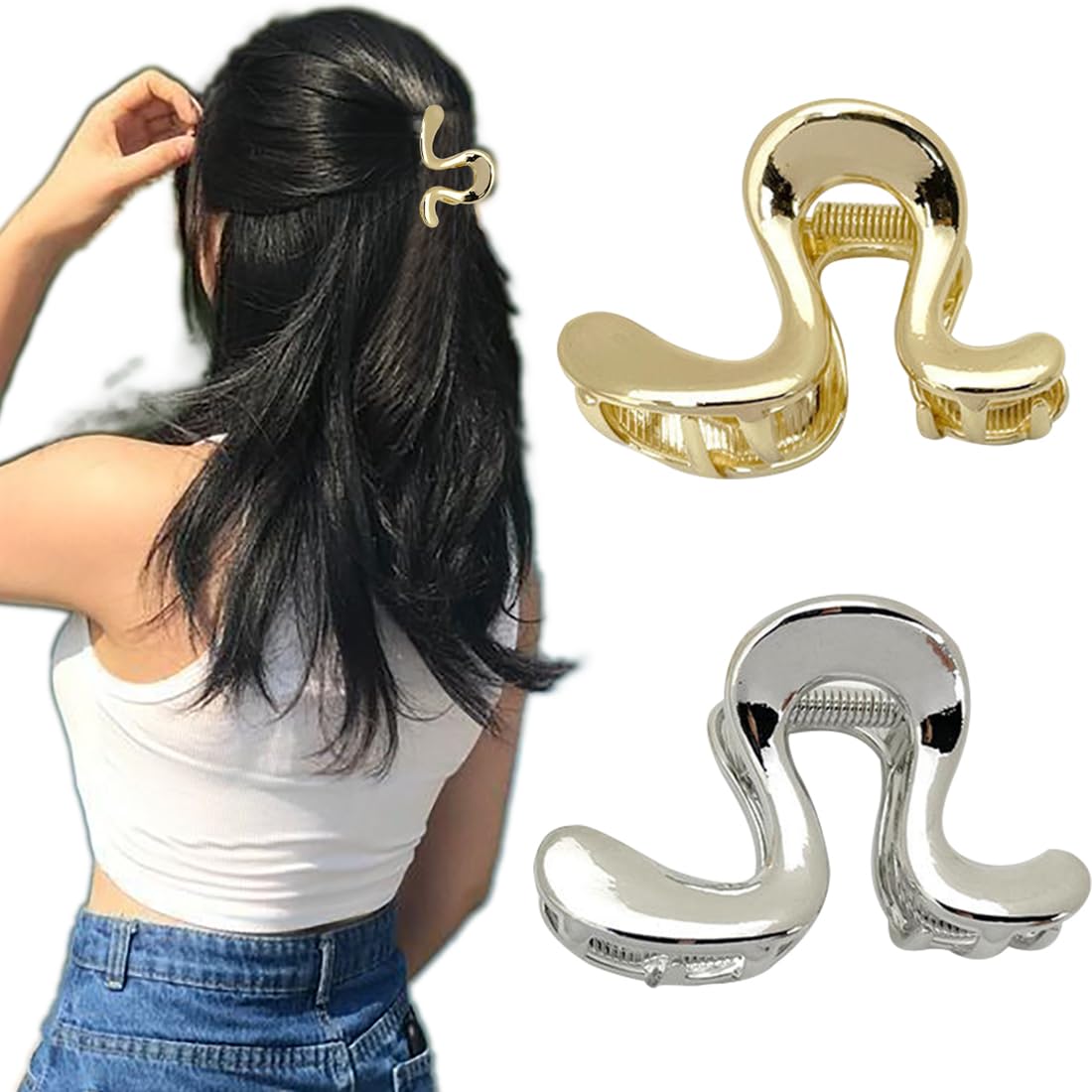 2 Pcs Metal Hair Claw Clips for Women Gold Silver Matte Finish Color Hair Clutcher with Strong Hold Hairclips for Thick Long Hair Stylish Hair Accessories-picture-11