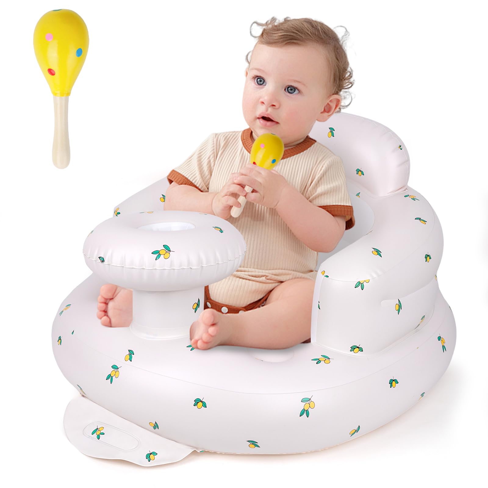 Wuciray Tragbarer Aufblasbarer Babysitz Baby Sitzhilfe Sessel Leicht für 3 Monate bis 36 Monate Werkzeugloses Aufblasen Baby Badewannensitz Baby Bath Seat für Camping Urlaub Reise Strand (Olive L)