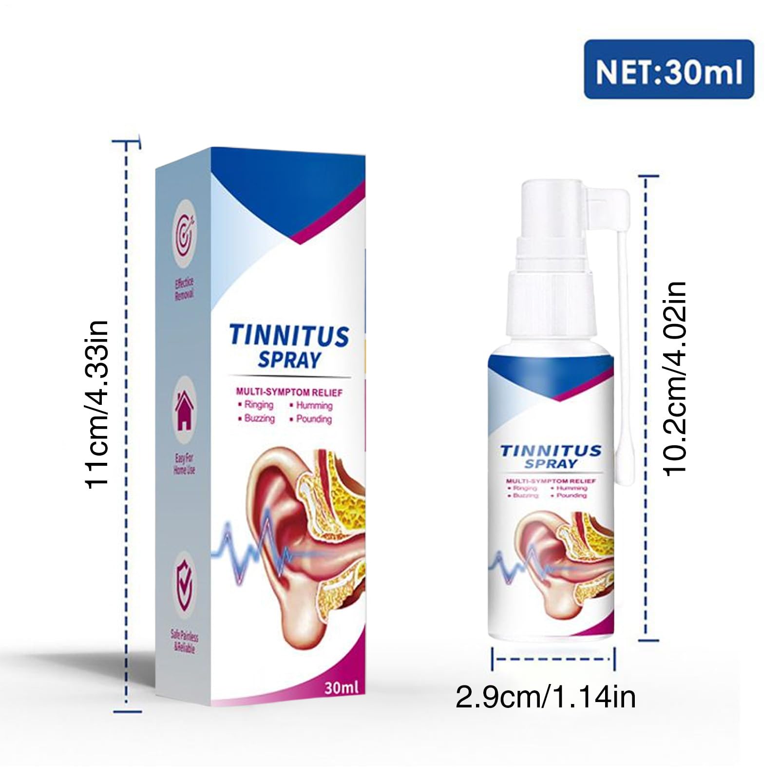Spray uditivo, 30 ml, spray portatile per alleviare il rumore, per il ripristino 'udito, per bambini, uomini, adulti, all'aperto, viaggi, casa