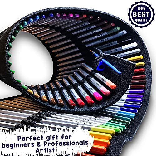OOKU Artist Pro Watercolor Pencils Set 36 Colors / 39 Pc Full Kit | Wet Water Color Pencils Set/Dry Coloring Pencils Set for Adults, Kids | w/Wool Pencil Wrap, Watercolor Brush, Sharpener