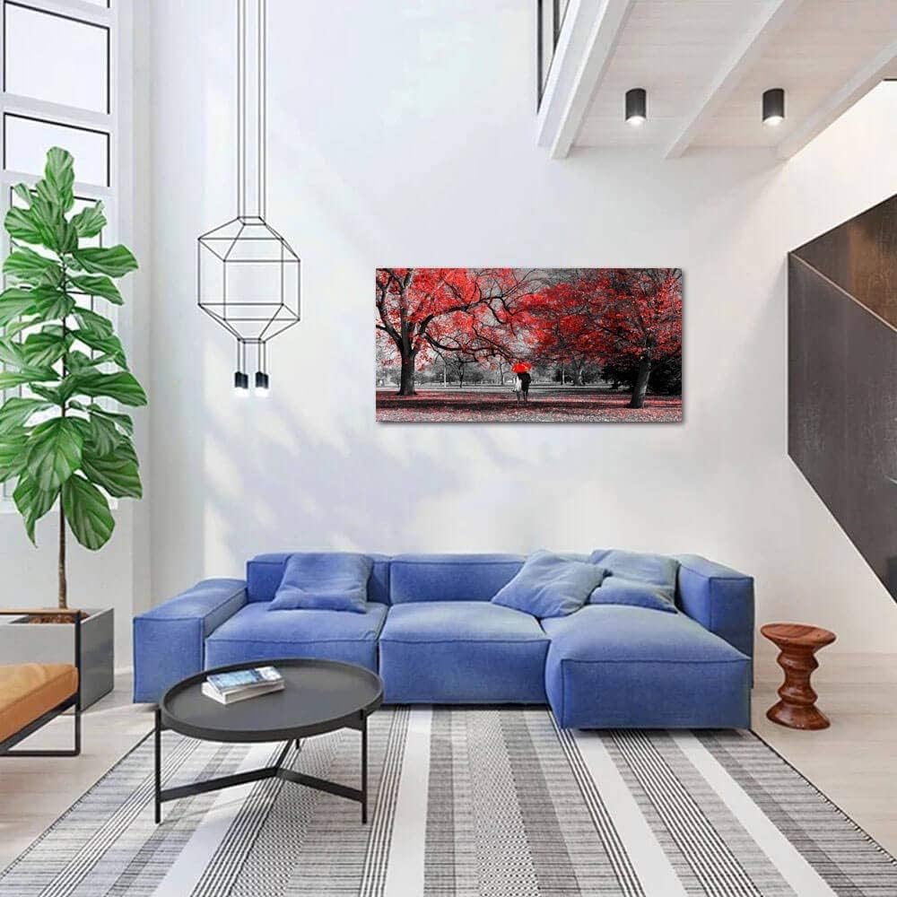 Bamdeya Wall Art Living Room Black White Wall Art Tree Red Wall Decor Natural Scenery Canvas Prints Art Forest Posters Painting Landscape Artwork for Wall Decorations Roon Decor Framed-20x40inches