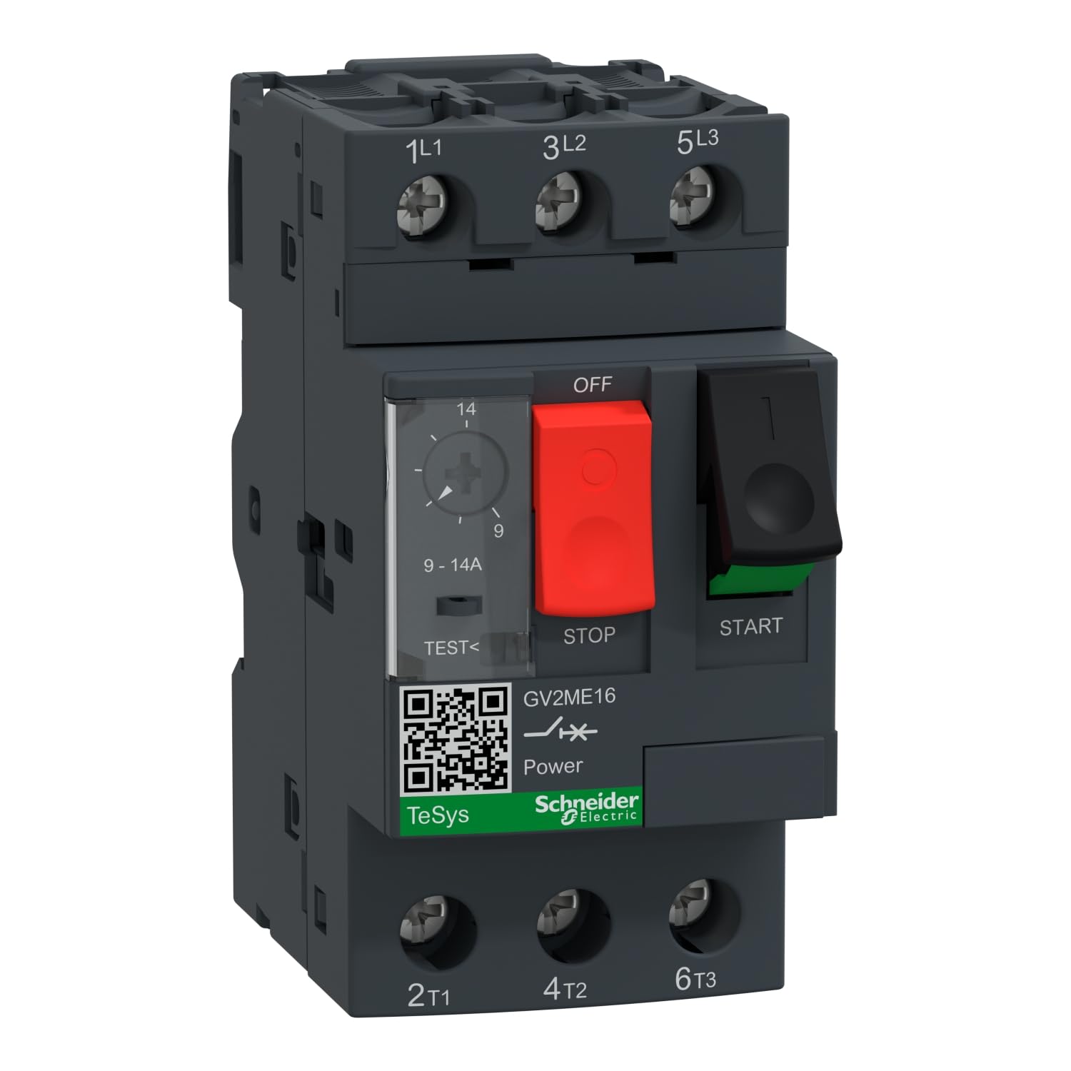 Schneider TeSys GV2ME16 Motor Circuit Breaker, 3 Pole, 9-14A, Push Button, Thermal Magnetic, Screw Clamp Terminals, GV2 MPCB