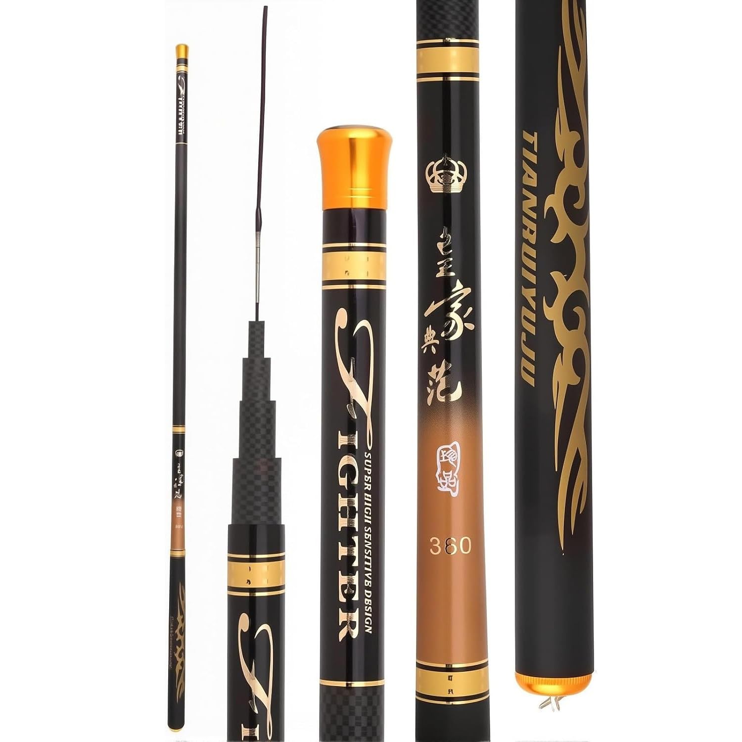 Canna da Pesca telescopica in Fibra di Carbonio Ultraleggera ed Extra-Rigida, canne da Pesca manuali da 2,7 m a 7,2 m fiumi, Laghi, bacini Artificiali, torrenti(4.5m)