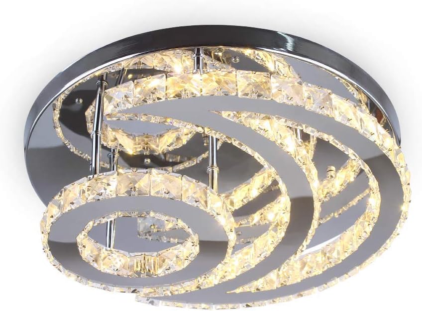 Onе-Dау Sаlе: Uр tо 70% оƒƒ 3-Color in 1 LED Dimmable Crystal Chandelier Lighting, Modern Flush Mount Moon Ceiling Light Fixture Adjustable Stainless Steel Pendant Lamp for Living Room Dining Room Bedroom
