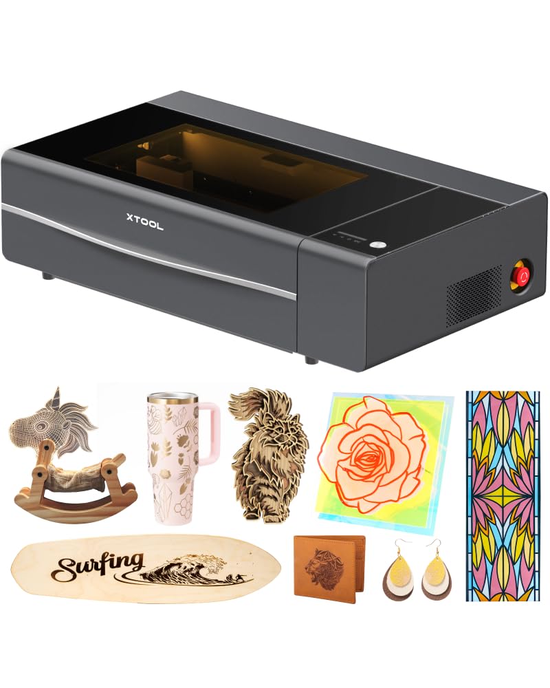 xTool P2S 55W CO2 Laser Graviermaschine, Smart Desktop CO2 Laser | Dual Smart 16MP Kameras, Gravieren von gekrümmten Oberflächen, Gestalten mit Holz und Metall, Acryl, Glas, Stoff, Leder
