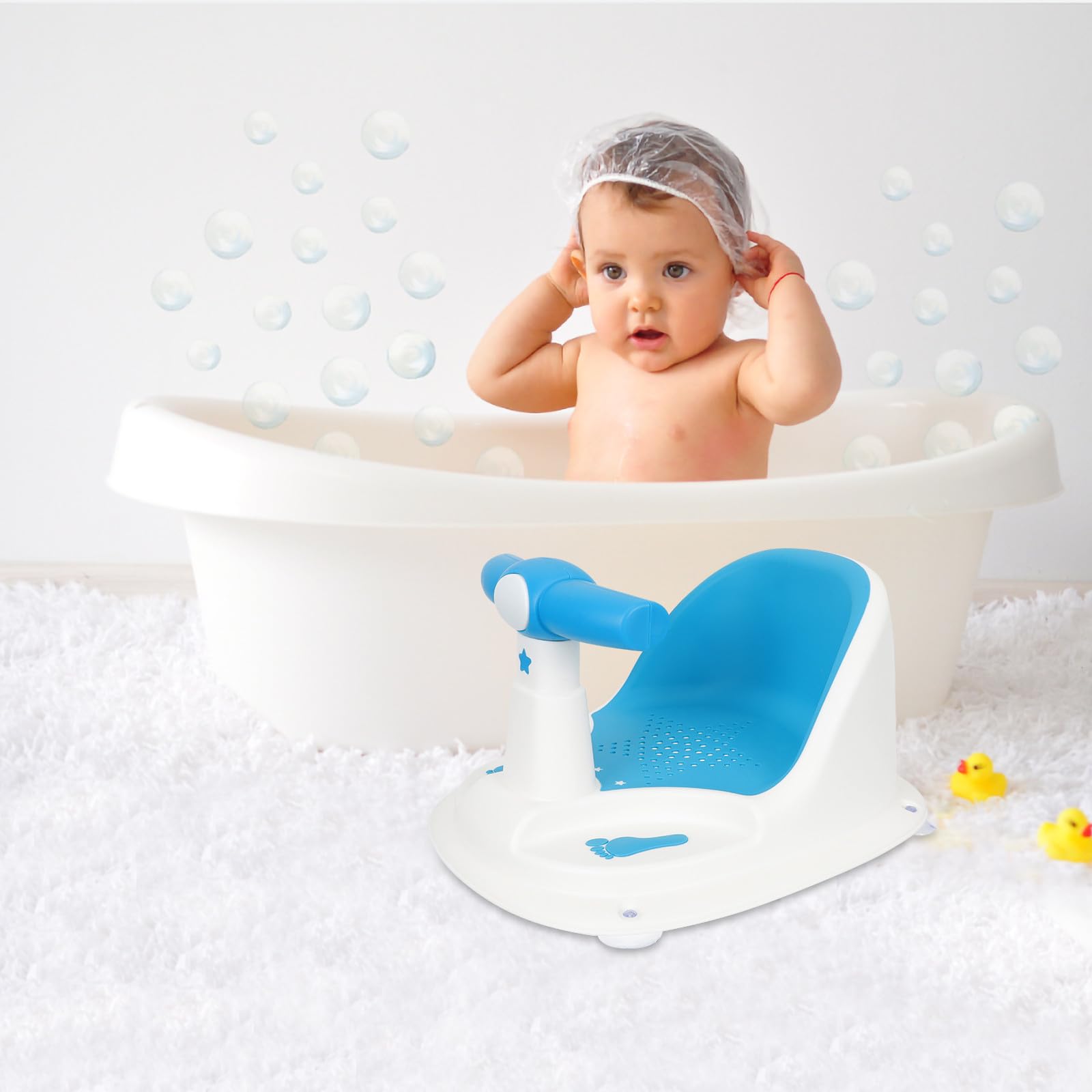 Hemobllo Seggiolino da Bagno per Bebé e Ragazzo Ragazza Supporto Confortevole, Materiale Affidabile Pp e Tpe, Sedia Antiscivolo Blu per Bagnetto la Doccia