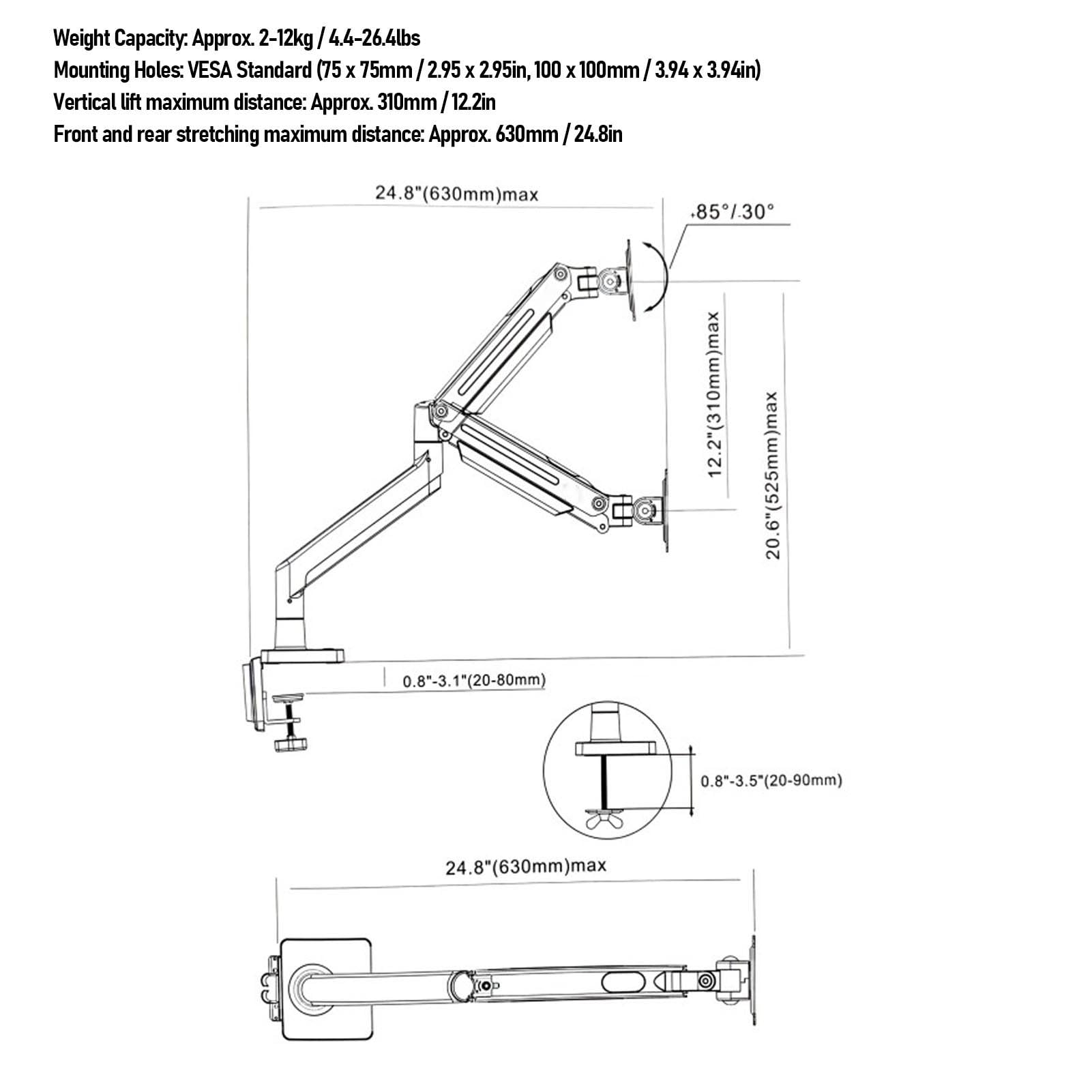 Annadue Supporto da Scrivania con Braccio per Display, Supporto per