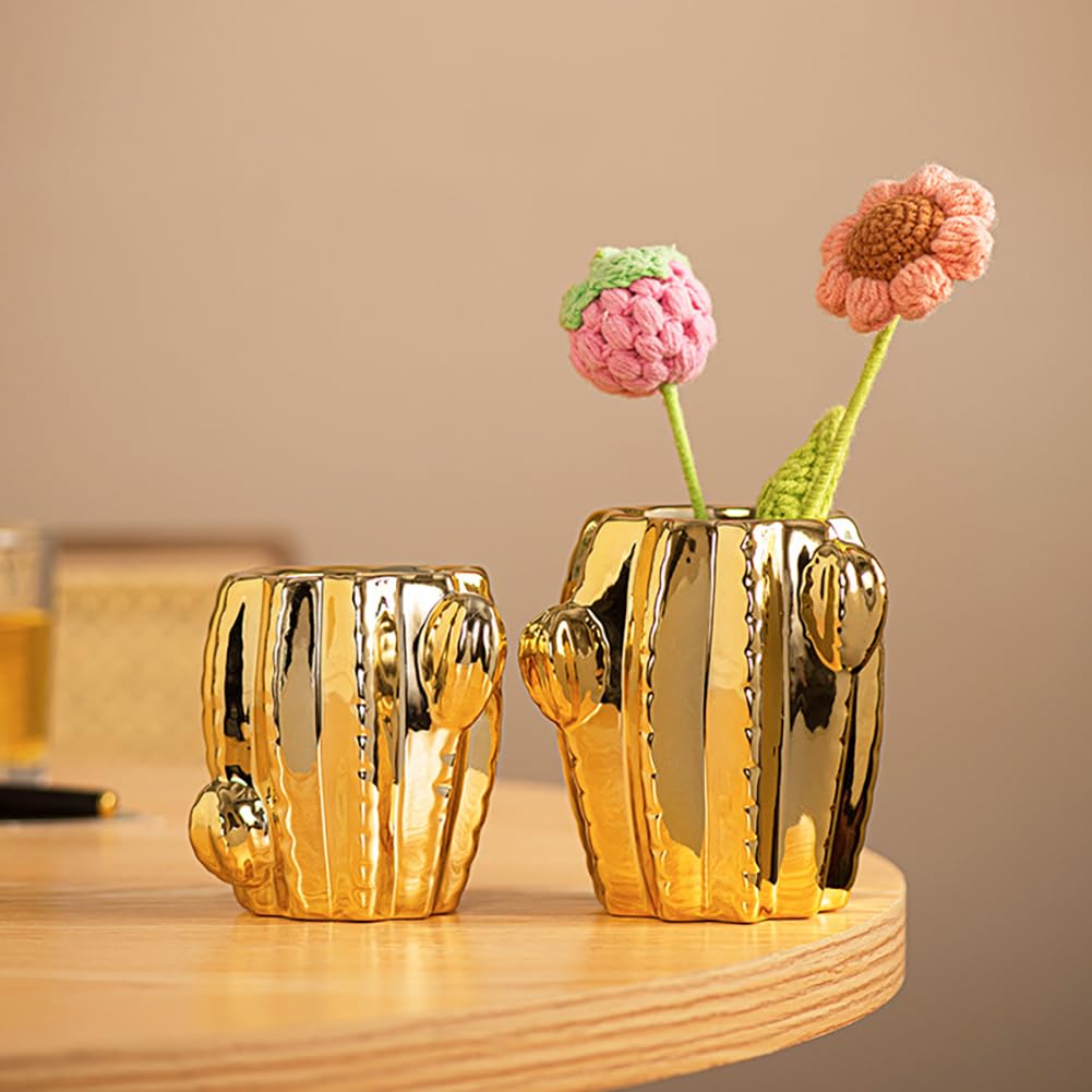 Złoty wazon ceramiczny, figurka kaktusa, na sukulenty, kwiat, dekoracja stołu, nowoczesna dekoracja domu, nordycki styl, sztuka, ozdoba, Boże Narodzenie, ślub, baby shower, rozmiar S