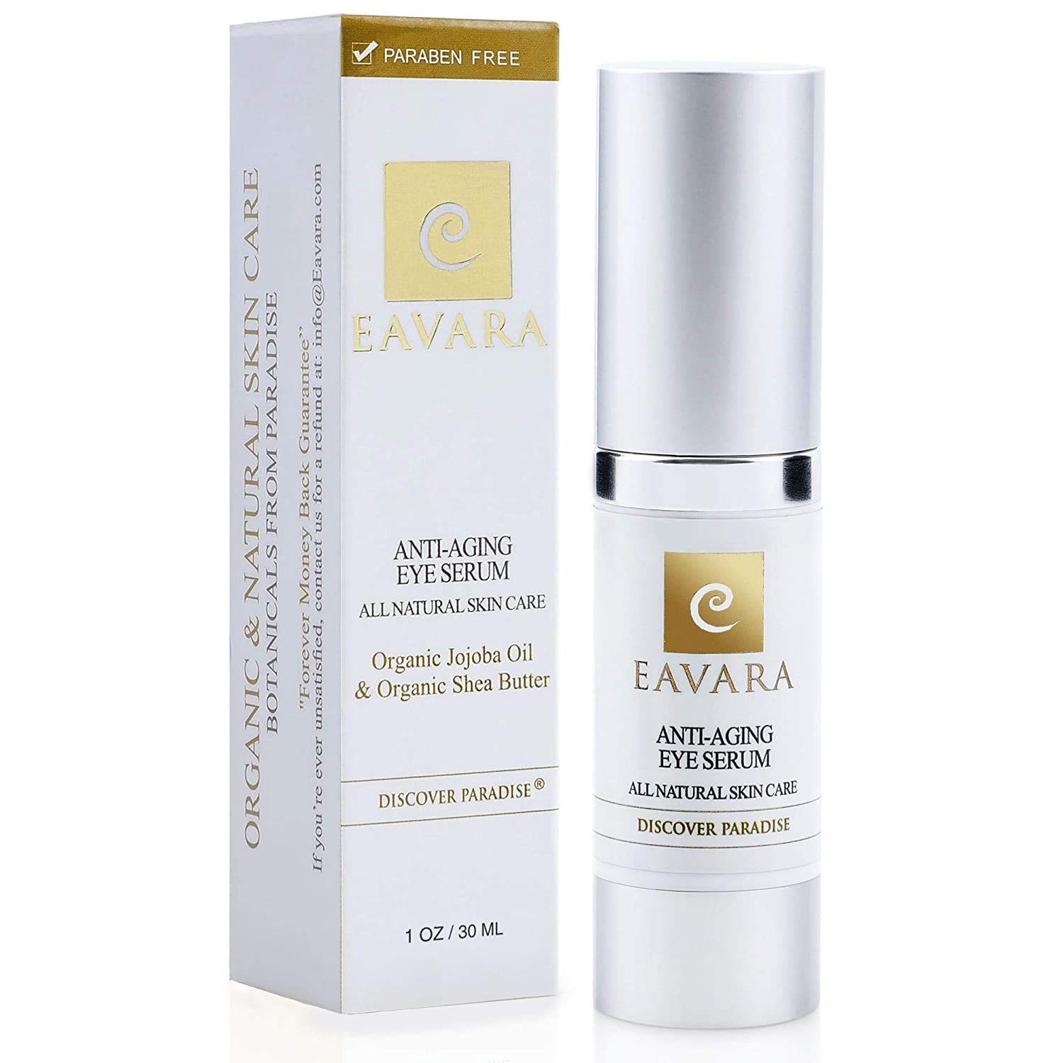 Organic Anti Aging Eye Cream for Dark Circles and Puffiness, Natural Under Eye Serum with Hyaluronic Acid, Jojoba Oil, Vitamin E, Aloe Vera, Helps Reduce Fine Lines & Wrinkles 1.0 Fl Oz