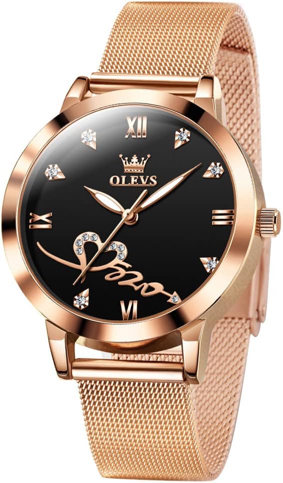 OLEVSWomen Watch Fashion Rose Gold Diamond Analog Quartz Female Watch for Women Luxury Dress Ladies Stainless Steel Luminous Waterproof Date Wrist Watches
