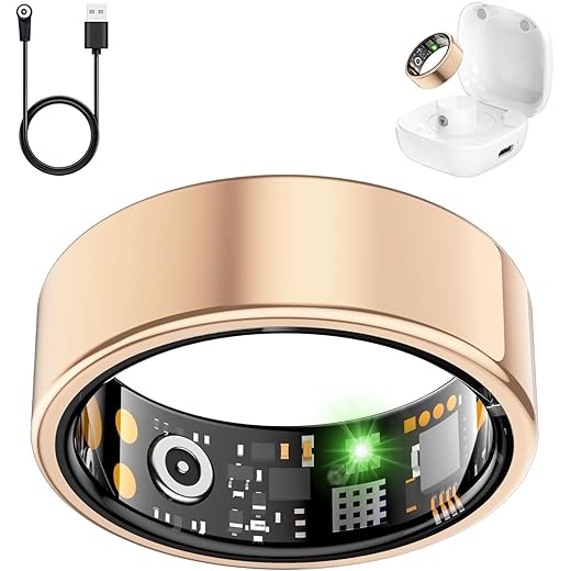 Smart Ring for Women Men, Fitness Ring with Heart Rate, Blood Oxygen,Stress, Sleep Tracker, Step Tracker, Fit Ring No Subscription Fee, IP68 Waterproof Smart Ring for iPhone & Android (Rose Gold, 9#)