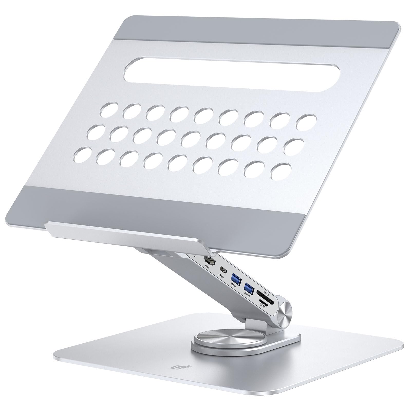 INOVU INSU2A1CPD17 - Support Rotatif 360° avec Hub USB-C 6 Ports - Compatible PC Portable et MacBook jusqu'à 17 Pouces - USB-C Charge 100W / USB-A x2 / USB-C/HDMI 4K 60 Hz/Lecteur SD/MicroSD