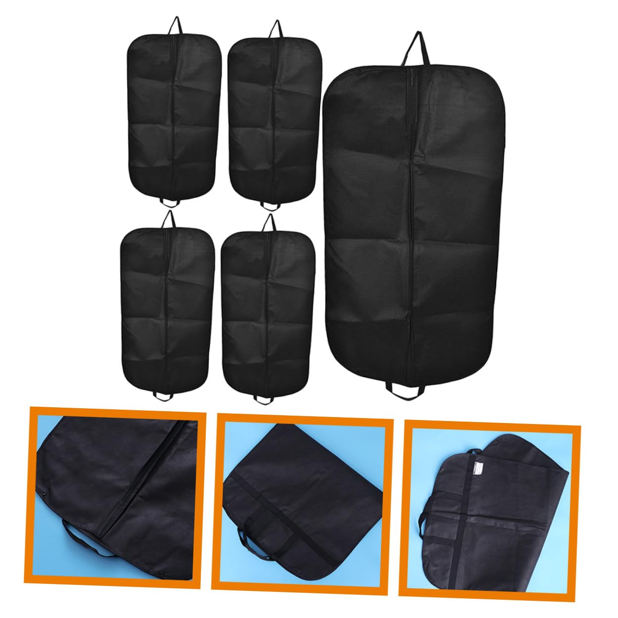 Funda Protectora para Ropa Colgante de Viaje 5 Piezas Negra | Tejido No Tejido, Plegable y Lavable, Reutilizable, para Colgar en Armario o Llevar en Trayectos