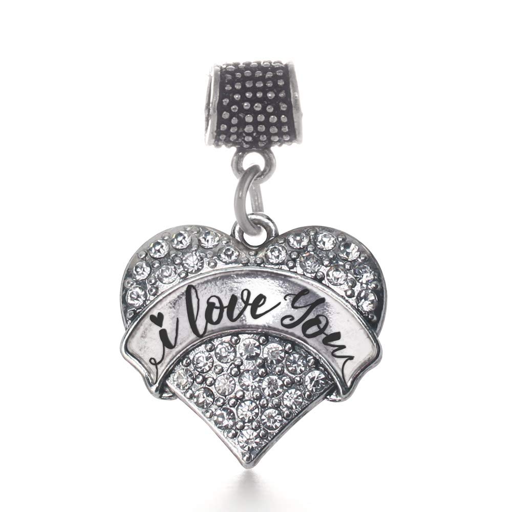 Inspired SilverInspired Silver - Silver Pave Heart Charm for Bracelet with Cubic Zirconia Jewelry