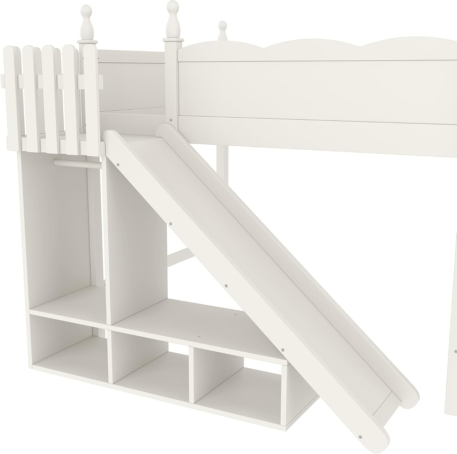 Polibi Full Size Loft Bed with Detachable Slide and Ladders,Storage Shelves and Wardrobe,Solid Wood Frame, No Box Spring Needed, Beige