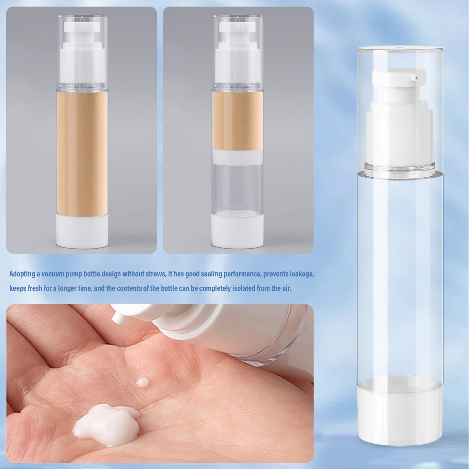 Airless Dozownik z pompką, 6 sztuk, 100 ml, puste butelki na krem, do wielokrotnego napełniania, próżniowe butelki podróżne do napełniania, do podróży, balsamów, szamponów, kosmetyków