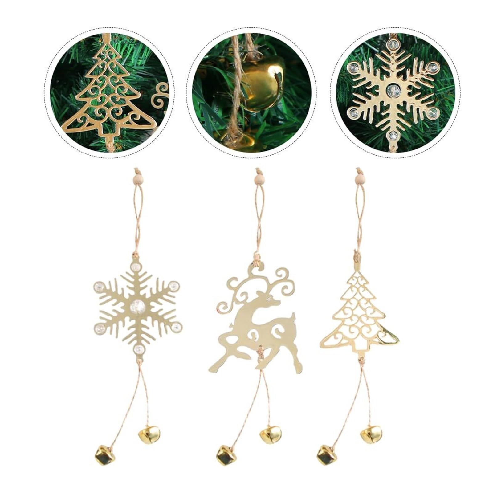 Campanelle Natale 6 Pezzi Albero di Natale Ornamento da Appendere in Metallo Fiocco Neve Campane Cervo Pendenti Decorazioni