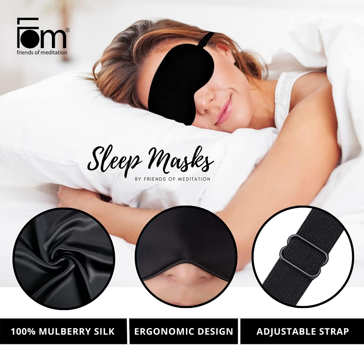 Samadhaan 100% Mulberry Silk Eye Mask for Sleeping | Sleep Mask for Side Sleepers | Adjustable Strap | Breathable Shade Cover | Blackout Silk Eye Sleeping Mask | Flight Essential | Pack of 2