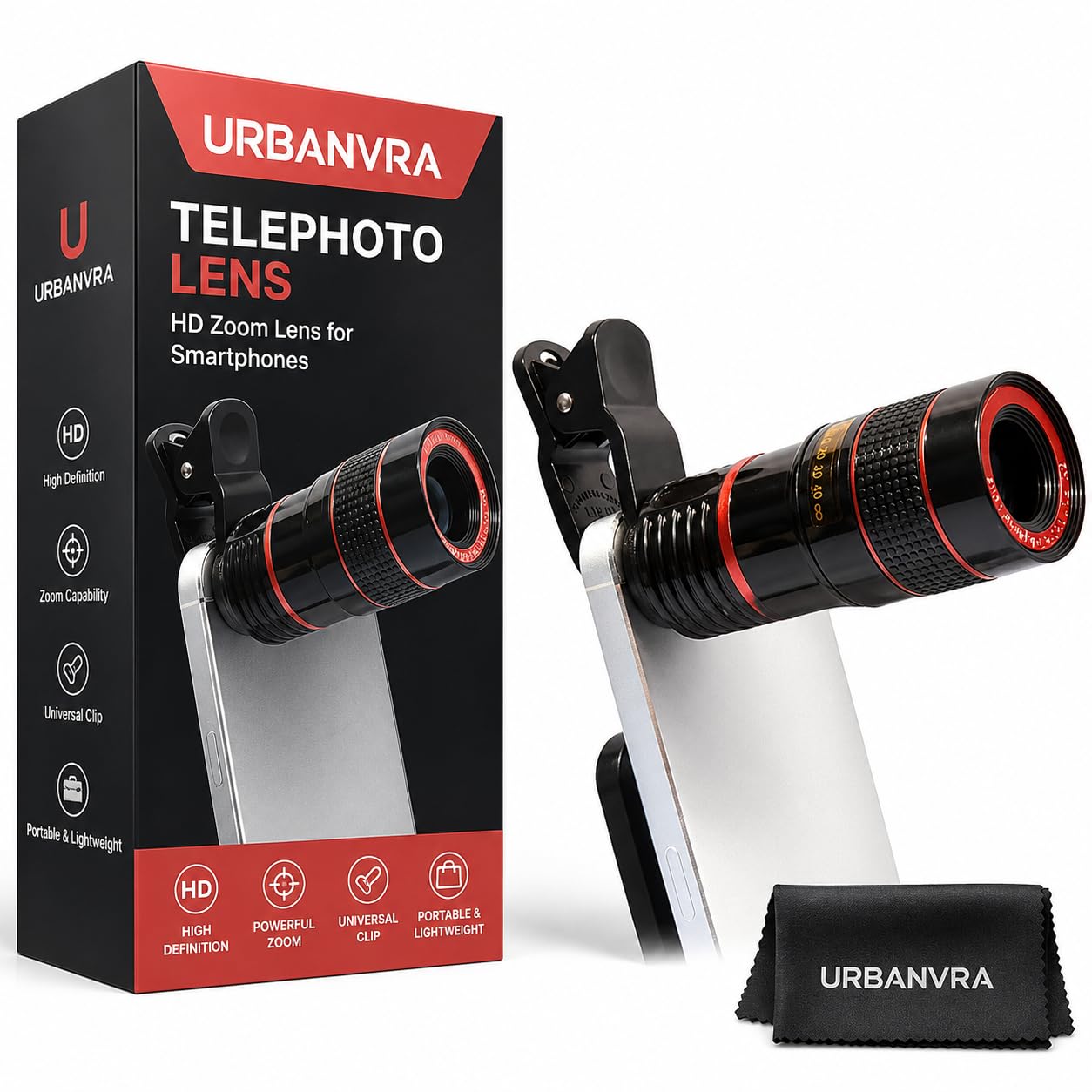 Clip-On Smartphone Telephoto Lens, Universal Mobile Zoom Lens for Wildlife, Sports and Moon Photography