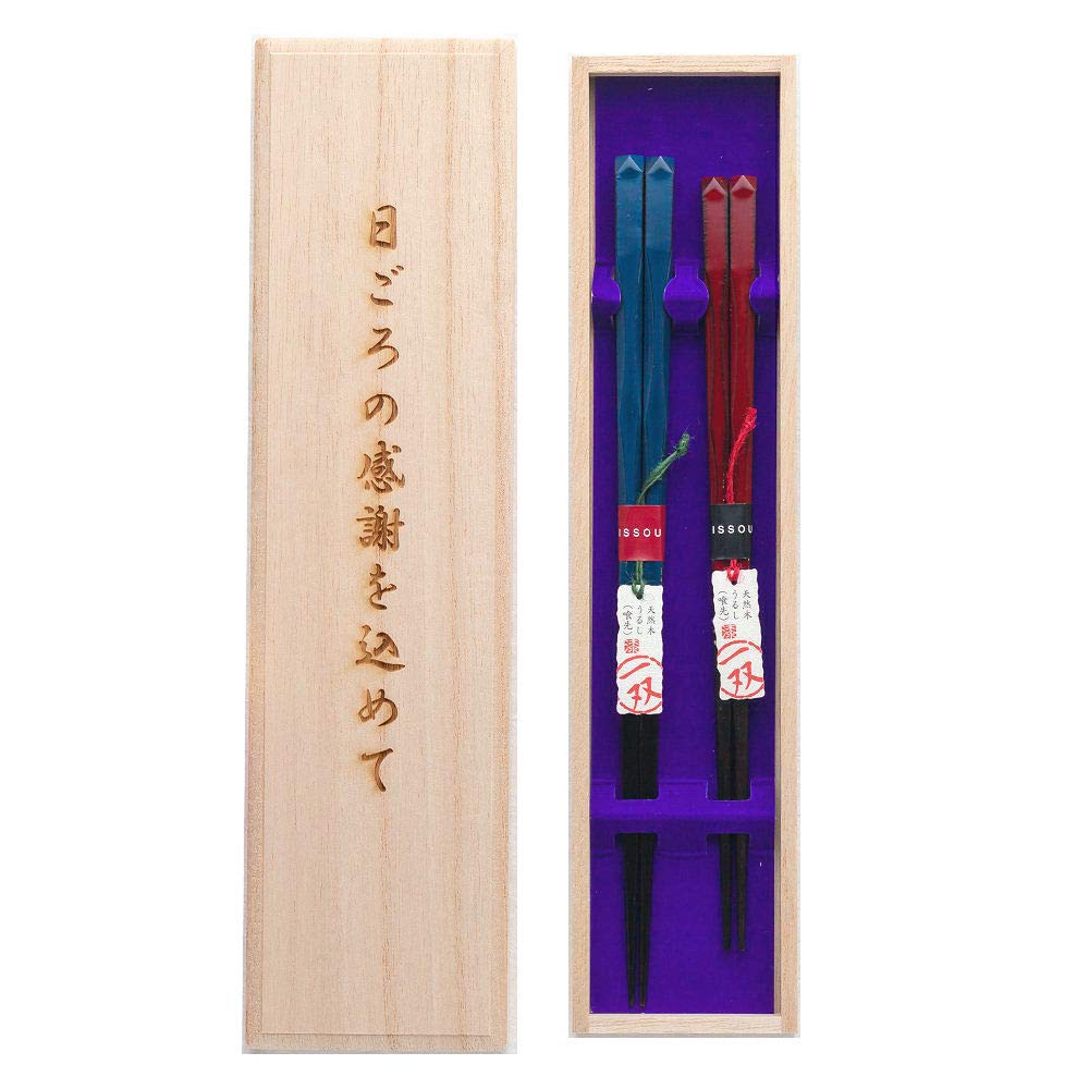 Japanese Couples Chopsticks Pair Ebony Wood Lacquer Paulownia Gift Box