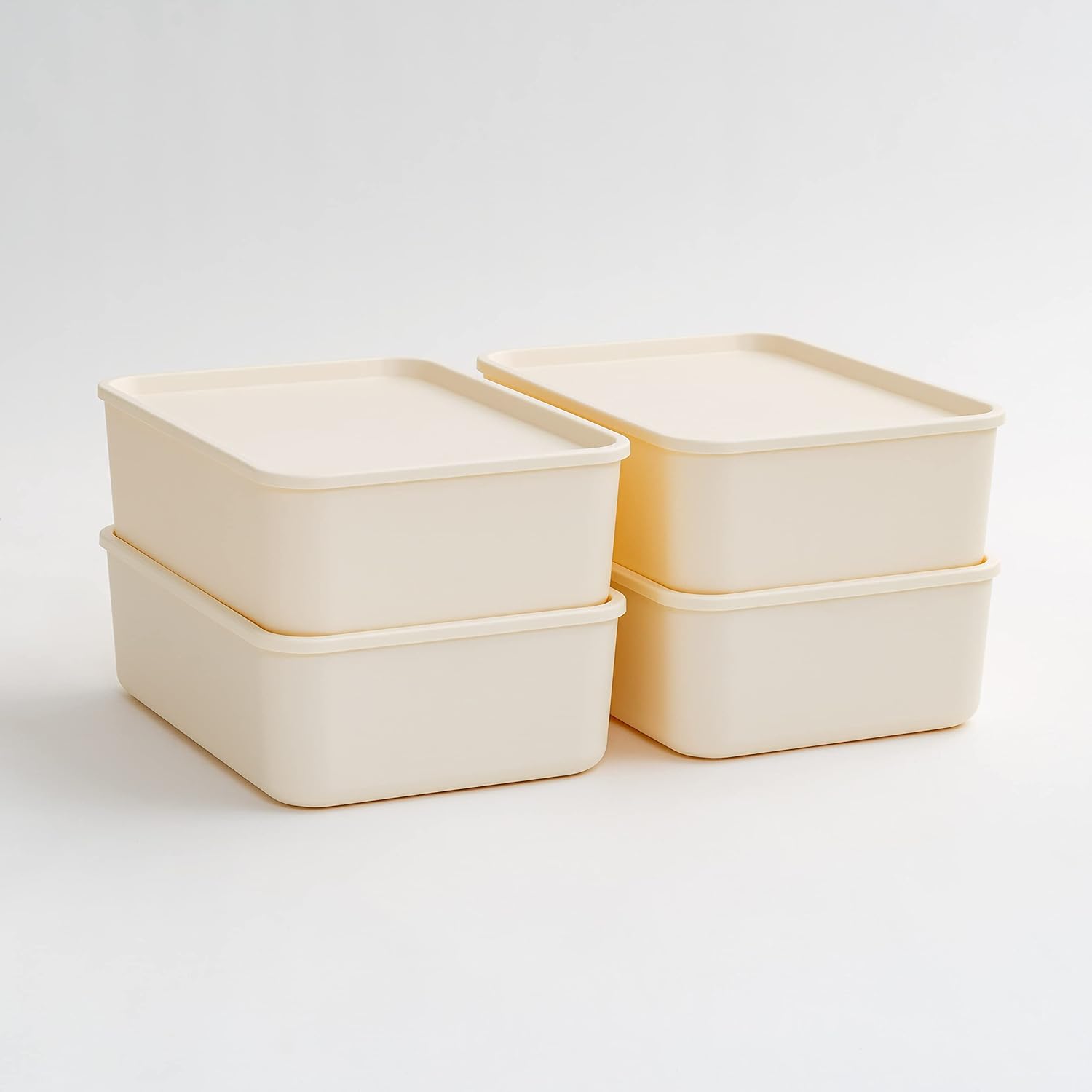 Medium Off-White Plastic Stackable Storage Bins with Lids