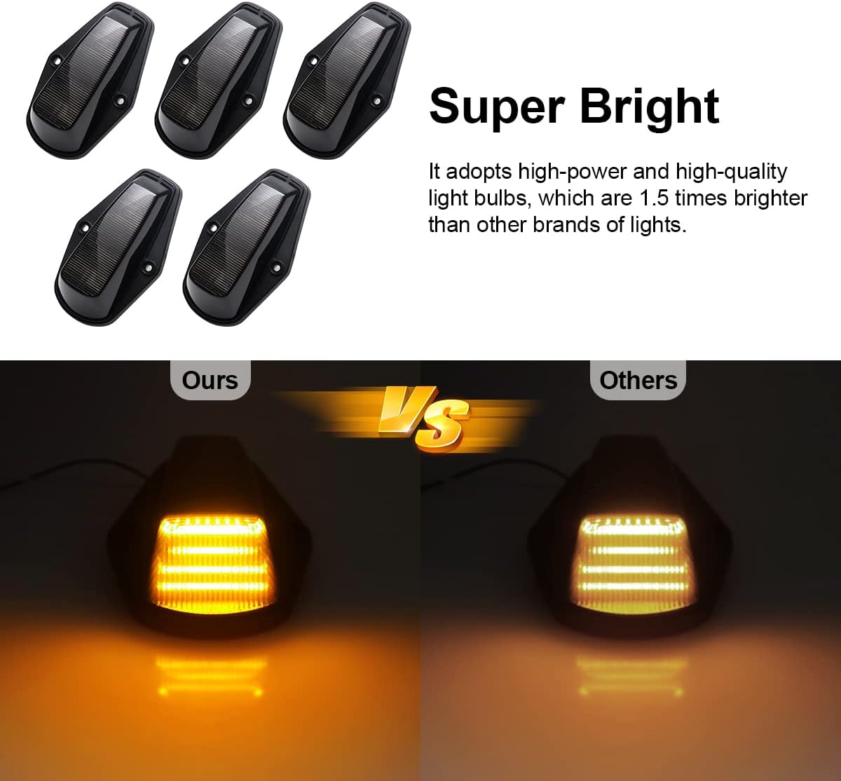 LED Cab Roof Marker Lights Compatible with F150 F250 1984-1996 & F250 HD 1997 & F350 1984-1997 & F Super Duty 1988-1997 Running Top Marker Lamp (Smoked Lens & Amber Light)