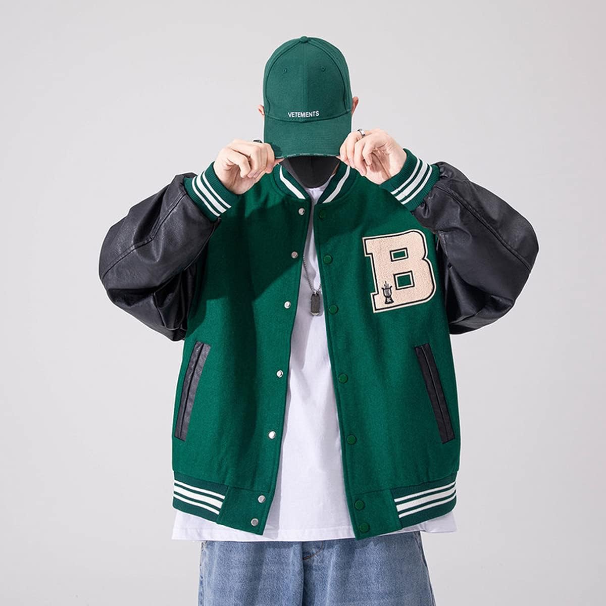 Mens Varsity College Jacket Baseball Bomber Jacket Vintage Sweatshirt Casual Unisex Streetwear Coats with Patch