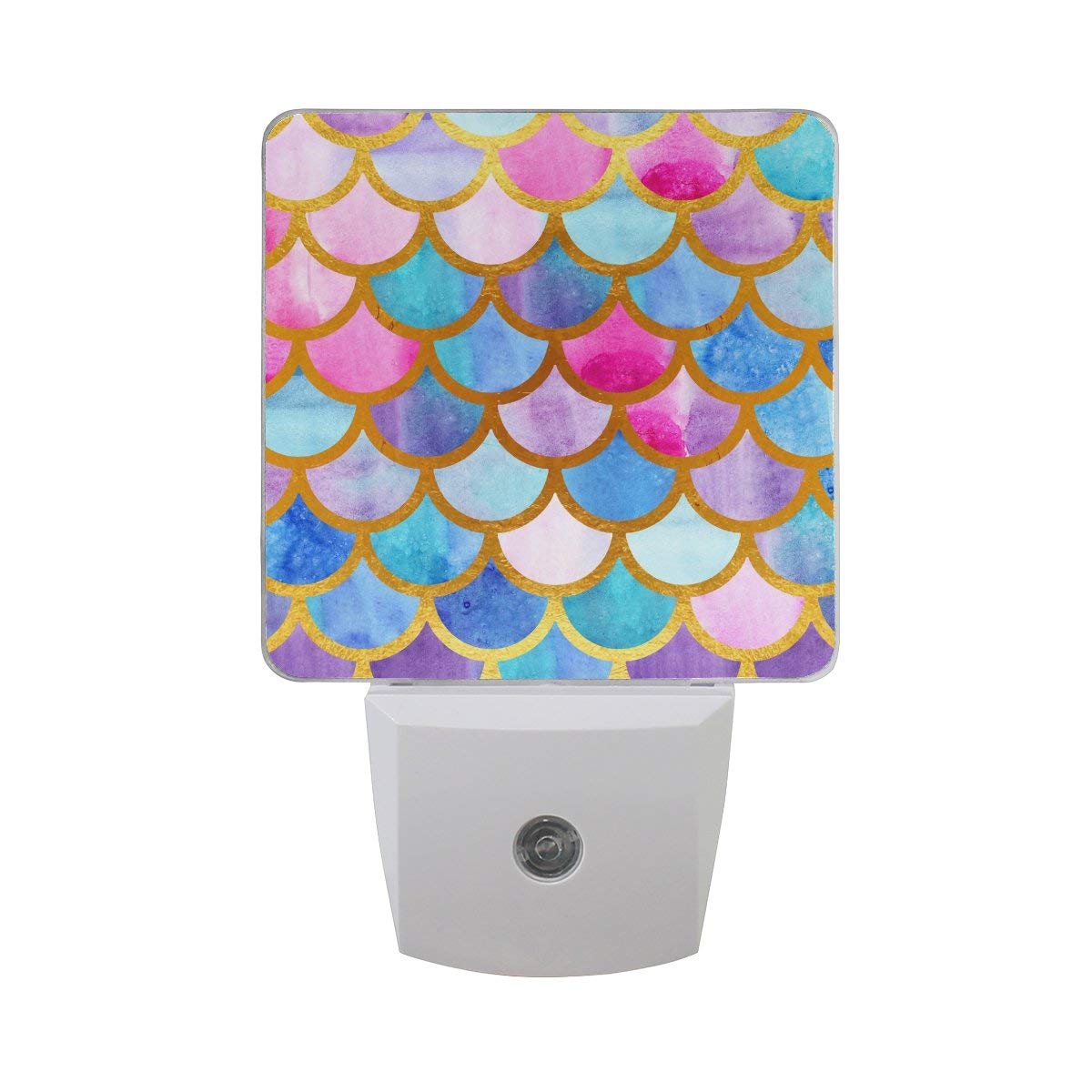 Led Night Light Mermaid Fish Scales, Auto Senor Dusk to Dawn Night Light Plug in for Kids Baby Girls Boys Adults Room