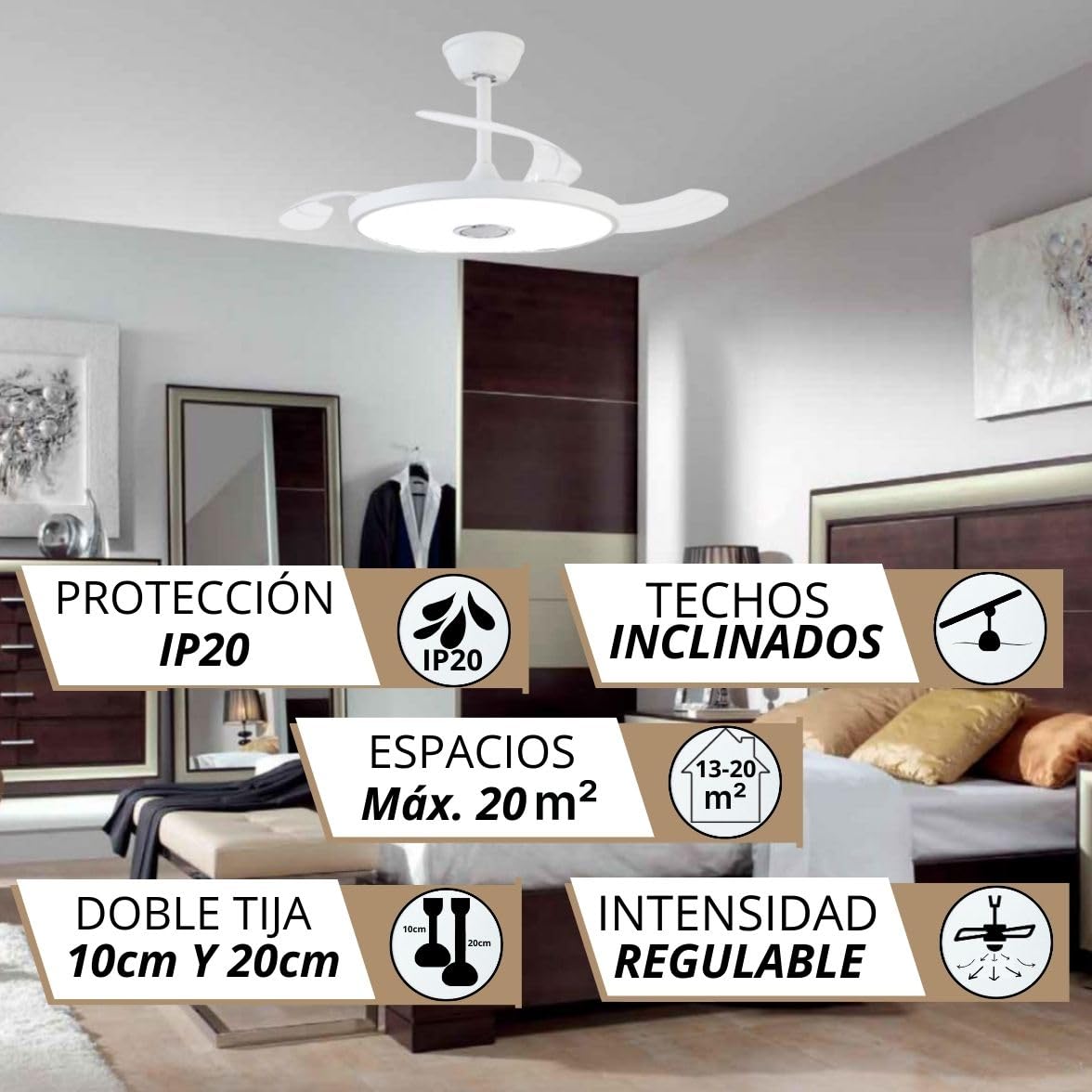 NARVI - Ventilador de Techo NANTES Ø 50 cm | Control Remoto | 3 Palas Transparentes | Iluminación LED Ajustable 45W | Motor DC Eficiente | Función Invierno/Verano | Blanco — view 4