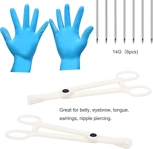 Miniatura 2 de JIESIBAO Juego de 15 piercings de 14 G, agujas de perforación y abrazaderas de piercing triangulares, pinzas ranuradas para ombligo, anillo de