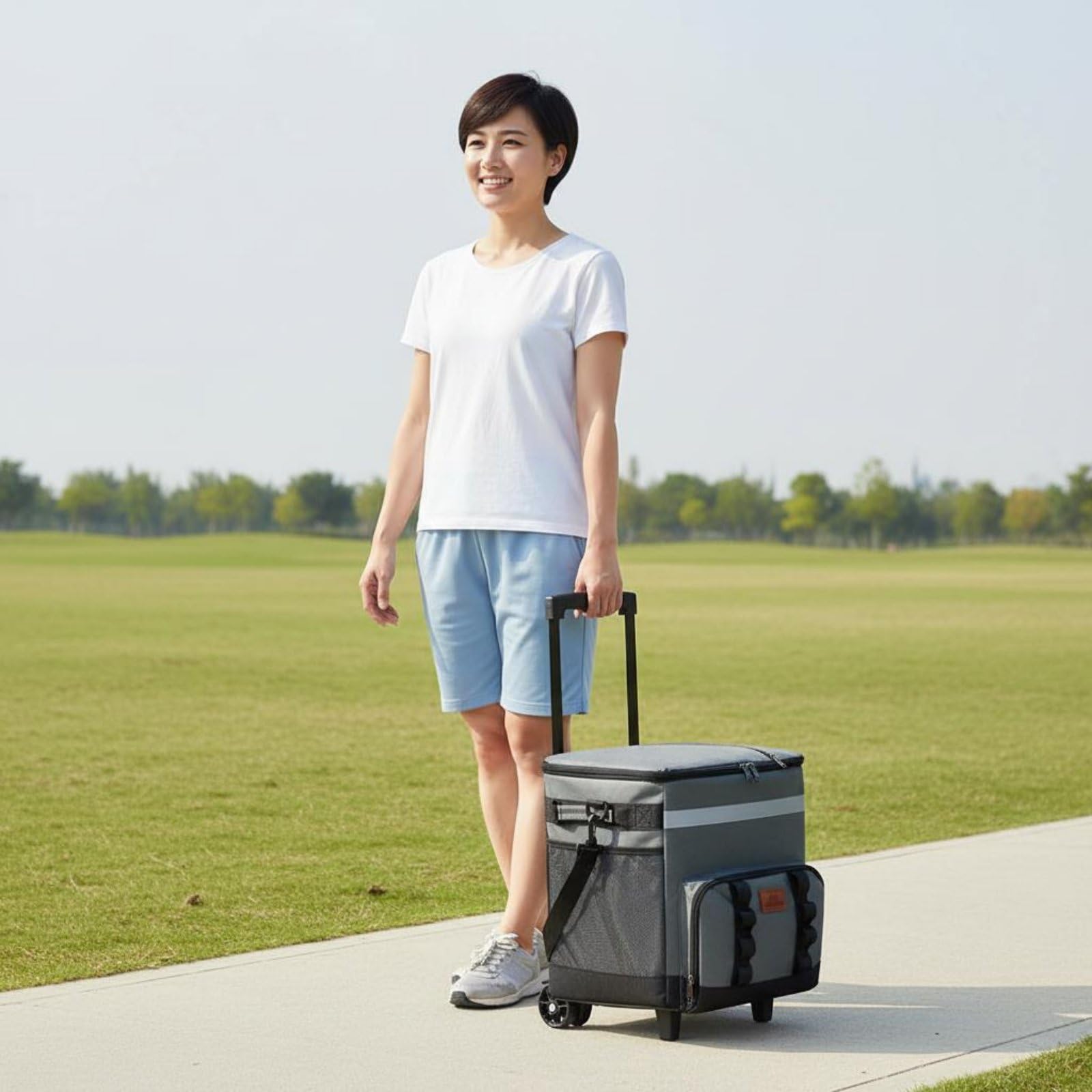 Borsa Termica Trolley per Conserve Snack Bevande Pasti Organizzati con Interno Isolato in Oxford Adatta Viaggi Familiari Picnic Trasporti, Grigio