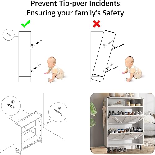 Miniatura 9 de Zapatero con 2 cajones abatibles, armario de almacenamiento de zapatos para entrada, organizador de zapatos independiente con almacenamiento