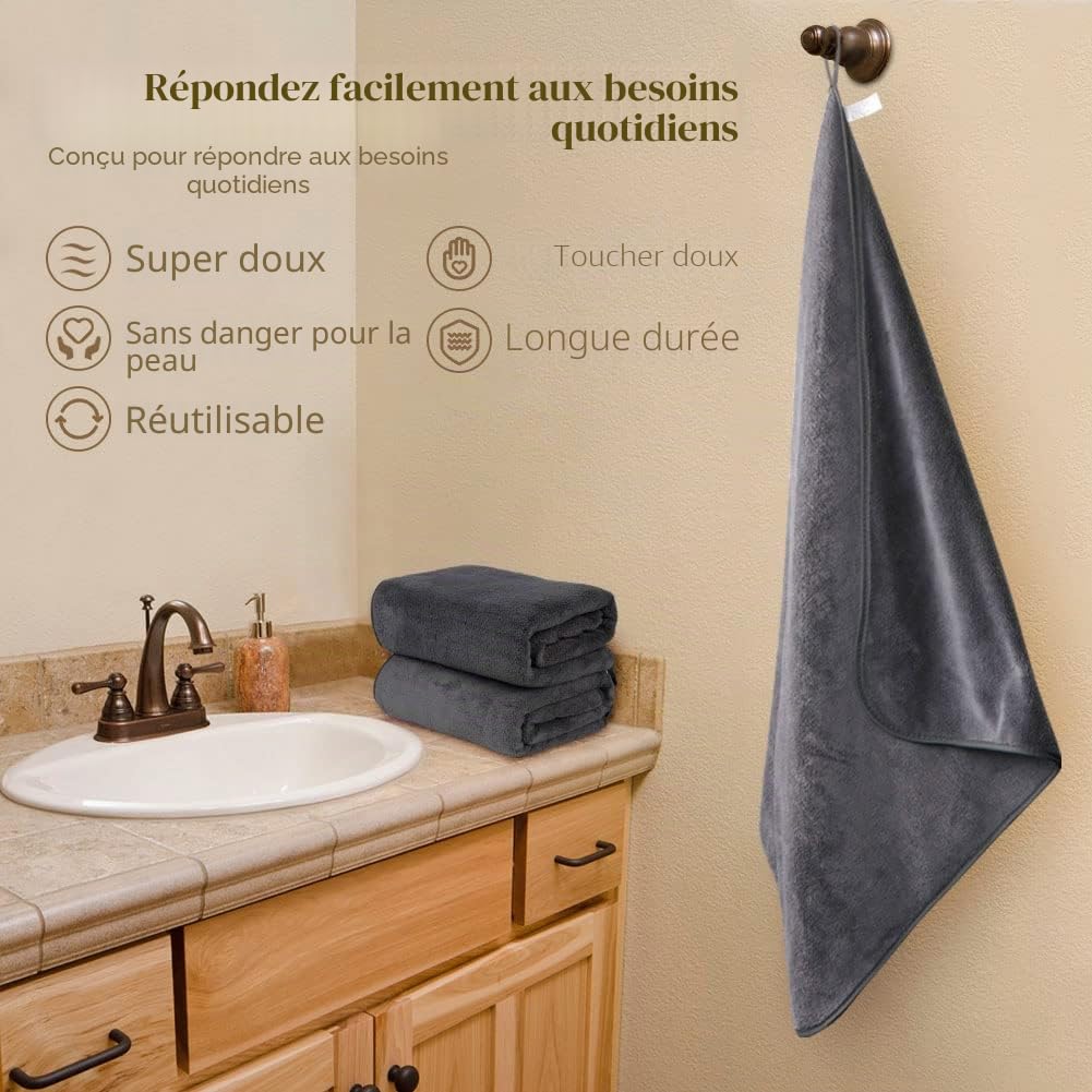 Orighty Ensemble de Serviettes de Bain (27" x 54") - Douces et Très Absorbantes en Microfibre pour Le Sport, Le Yoga, Le Spa, Le Fitness - Gris