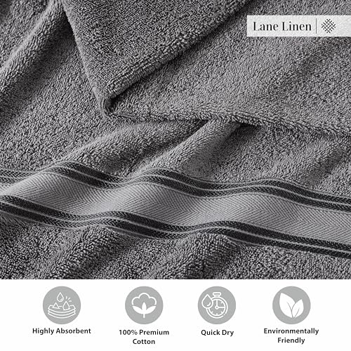 Image of Lane Linen Luxury Bath Towels Set - 3 Piece Set, 100% Cotton Bathroom Towels, Zero Twist, Quick Dry, Super Absorbent & Soft, 1 Bath Towel, 1 Hand Towel, 1 Wash Cloths - Cool Grey