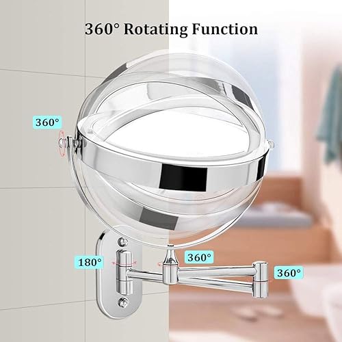 Miniatura 5 de LED Lighted Makeup Mirror Wall Mount, Battery Operated, 1x10x Magnification, 8 Inches, Touch Button Adjustable Light, Polished Chrome